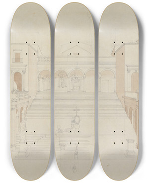 Triptych art skateboard deck of Lewis Vulliamy Unidentified Palace by Lewis Vulliamy (1791-1871)