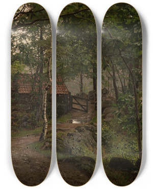 Triptych art skateboard deck of Amaldus Nielsen Under Trrne Hoven Ved Mandal_2 by Amaldus Nielsen (1838-1932)