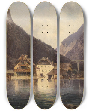 Triptych art skateboard deck of Carl Lafite Am See by Carl Lafite (1830-1900)