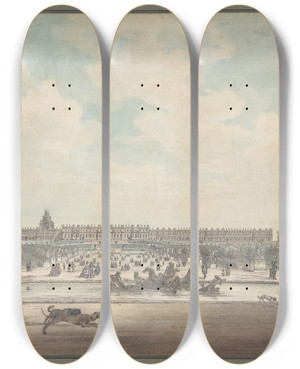 Triptych art skateboard deck of Louis Nicolas De Lespinasse The Chteau De Versailles Seen From The Gardens by Louis Nicolas De Lespinasse (1734-1808)