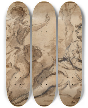Triptych art skateboard deck of Sebastiano Ricci The Angel Appearing To Hagar And Ishmael by Sebastiano Ricci (1659-1734) Triptych art skateboard deck of Sebastiano Ricci The Angel Appearing To Hagar And Ishmael by Sebastiano Ricci (1659-1734)