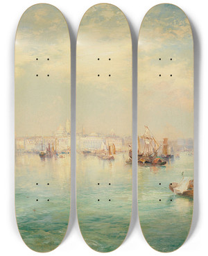 Triptych art skateboard deck of Thomas Moran Vera Cruz Harbor Mexico by Thomas Moran (1837-1926)