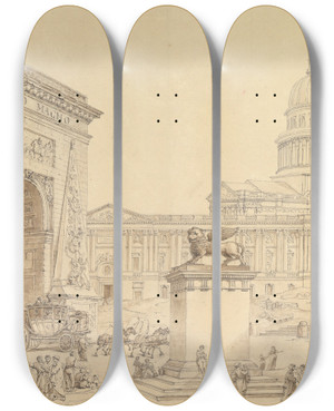 Triptych art skateboard deck of Circle Of Hubert Robert Monuments Of Paris by circle of Hubert Robert (1733-1808)