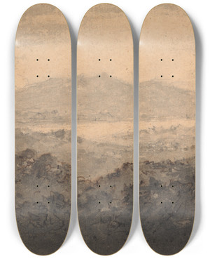 Triptych art skateboard deck of William Gilpin Landscape With Lake And Mountains by William Gilpin (1724-1804)