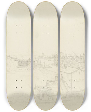 Triptych art skateboard deck of Theodor Pelissier Ansicht Von Porto Danzio Der Geburtsstadt Von Kaiser Nero by Theodor Pelissier (1794-1863)