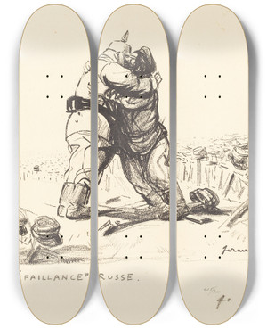 Triptych art skateboard deck of Jeanlouis Forain La Defaillance Russe by Jean Louis Forain (1852-1931)