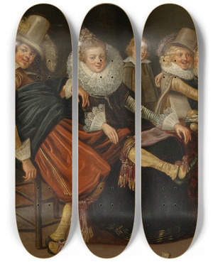 Triptych art skateboard deck of Circle Of Willem Pietersz Buytewech Musical Company In An Interior by Circle Of Willem Pietersz Buytewech (1591-1624)