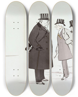 Triptych art skateboard deck of Georges Goursat Sem Edouard Vii Auguste Darenberg Antoine De Gontautbiron Le Vicomte Emmanuel Dharcourt Le Comte Hallezclaparde by Georges Goursat (Sem) (1863-1934)