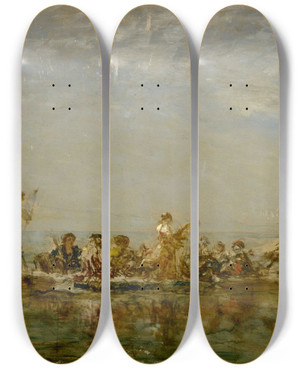 Triptych art skateboard deck of Flix Ziem Le Caque by Felix Ziem (1821-1911)