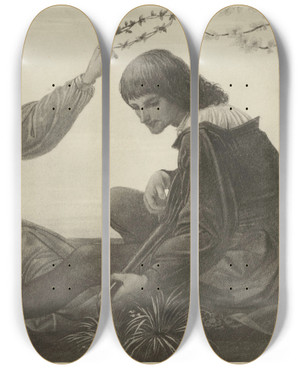 Triptych art skateboard deck of Eduard Von Steinle Idylle by Eduard Von Steinle (1810-1886)