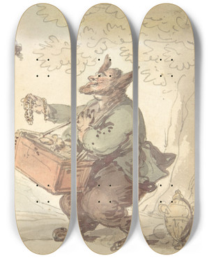 Triptych art skateboard deck of Thomas Rowlandson Beauty And The Beast by Thomas Rowlandson (1756-1827)