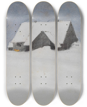 Triptych art skateboard deck of Karl Biese Winterlandschaft by Karl Biese (1863-1926)