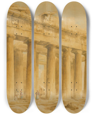 Triptych art skateboard deck of Giovanni Battista Lusieri The Parthenon From The Northwest by Giovanni Battista Lusieri (1755-1821)