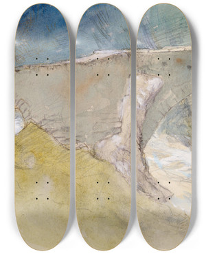 Triptych art skateboard deck of John Ruskin Old Bridge Over A Mountain Torrent by John Ruskin (1819-1900)