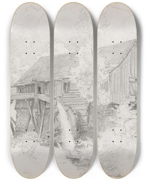 Triptych art skateboard deck of Hans Gude Mlle Lierbacher by Hans Gude (1825-1903)