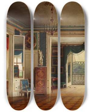 Triptych art skateboard deck of Marcin Zaleski Interior Of The Royal Bedroom In The Palace In Azienki by Marcin Zaleski (1796-1877)