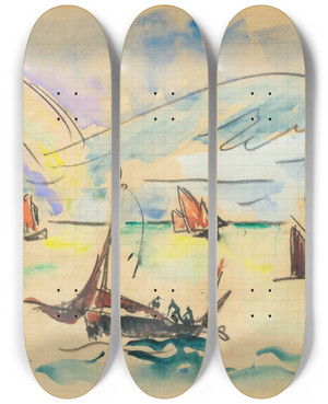 Triptych art skateboard deck of Paul Signac Rville by Paul Signac (1863-1935)