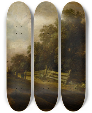 Triptych art skateboard deck of Pieter Molyn Landscape With Two Figures And A Dog by Pieter Molyn (1595-1661)
