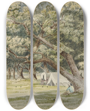 Triptych art skateboard deck of John Mix Stanley A Cottonwoodgrove by John Mix Stanley (1814-1872)