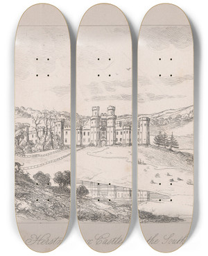 Triptych art skateboard deck of William Henry Brooke Herstmonceux Castle From The South by William Henry Brooke (1772-1860)