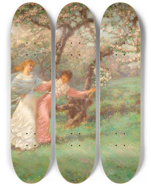 Triptych art skateboard deck of William John Hennessy The Flowers Of May by William John Hennessy (1839-1917)