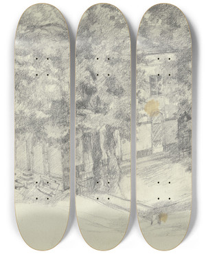 Triptych art skateboard deck of Louis Eysen Torhaus Zum Schloss Kleinheubach by Louis Eysen (1843-1899)