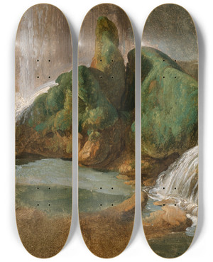 Triptych art skateboard deck of Simon Denis In Der Neptunsgrotte Bei Tivoli by Simon Denis (1755-1813)