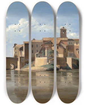 Triptych art skateboard deck of Jeanbaptistecamille Corot The Island And Bridge Of San Bartolomeorome by Jean-Baptiste-Camille Corot (1796-1875)