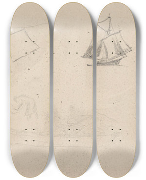 Triptych art skateboard deck of Hans Gude Btstudier Riss Av Bt Og Figurer by Hans Gude (1825-1903)