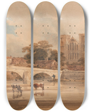 Triptych art skateboard deck of Thomas Girtin Ripon Minster Yorkshire by Thomas Girtin (1775-1802)