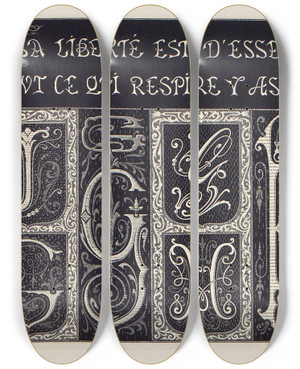 Triptych art skateboard deck of Douard Guichard Les Petits Alphabets Du Brodeur Pl10 by douard Guichard (1815-1889)