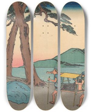 Triptych art skateboard deck of And Hiroshige Nissaka_2 by Ando Hiroshige (1797-1858)