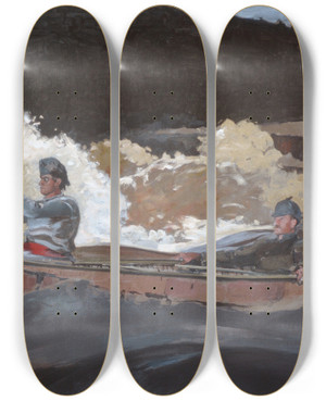 Triptych art skateboard deck of Winslow Homer Shooting The Rapids Saguenay River by Winslow Homer (1836-1910)