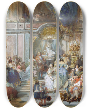 Triptych art skateboard deck of Eugne Lami The Marble Staircase by Eugene Lami (1800-1890)