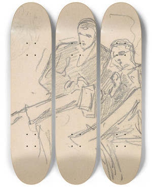 Triptych art skateboard deck of John Singer Sargent Seated Men by John Singer Sargent (1856-1925)