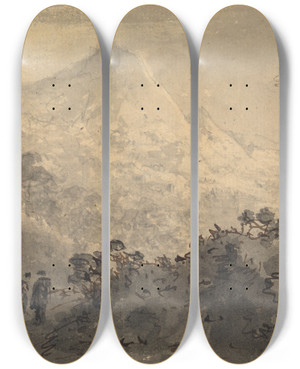 Triptych art skateboard deck of William Gilpin Snowdon by William Gilpin (1724-1804)
