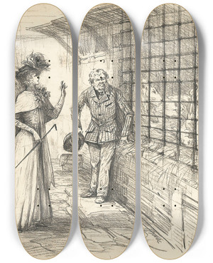 Triptych art skateboard deck of Georges Jules Victor Clairin Scenesof Sarah Bernhardts Life_17 by Georges Jules Victor Clairin (1843-1919)