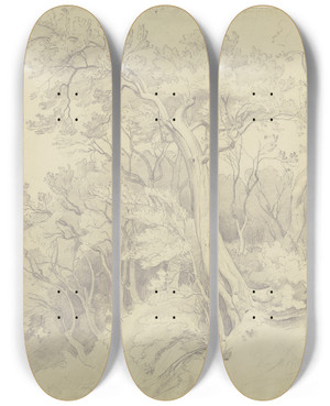 Triptych art skateboard deck of August Lucas Edge Of The Forest Near Olevano by August Lucas (1803-1863)