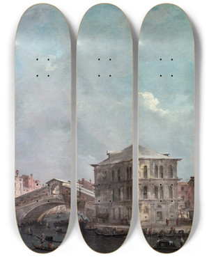 Triptych art skateboard deck of Francesco Guardi The Grand Canal Above The Rialto_1 by Francesco Guardi (1712-1793)