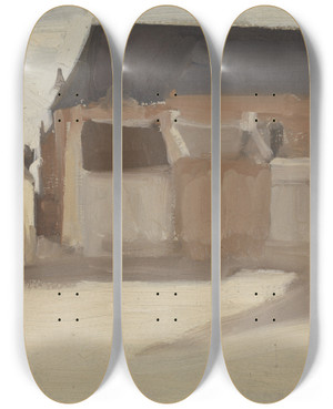 Triptych art skateboard deck of Antoon Derkinderen Studie Van Een Dorpspleintje Met Gebouwen by Antoon Derkinderen (1859-1925)