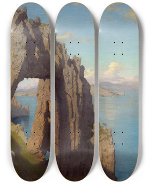 Triptych art skateboard deck of William Stanley Haseltine Natural Arch At Capri by William Stanley Haseltine (1835-1900)
