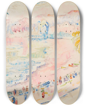 Triptych art skateboard deck of Paul Signac Nice La Promenade Des Anglais by Paul Signac (1863-1935)