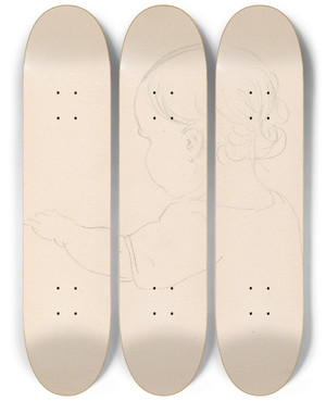 Triptych art skateboard deck of Adolph Tidemand Barn Sett Bakfra by Adolph Tidemand (1814-1876)
