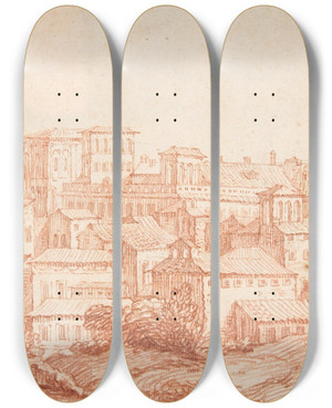Triptych art skateboard deck of Franois Lemoyne View Of Rome by Francois Lemoyne (1688-1737)