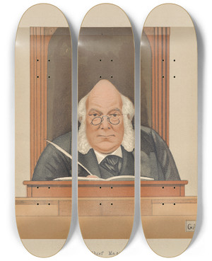 Triptych art skateboard deck of Leslie Matthew Ward Policemen Chief Magistrate Sir John Bridge September 25 1891 by Leslie Matthew Ward (1851-1922)