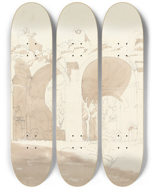 Triptych art skateboard deck of Lewis Vulliamy Baths Of Caracalla by Lewis Vulliamy (1791-1871)
