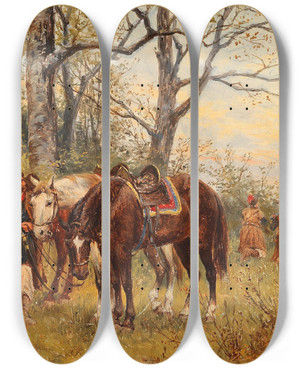 Triptych art skateboard deck of Ludwig Gedlek Kosakenpatrouille by Ludwig Gedlek (1847-1904)