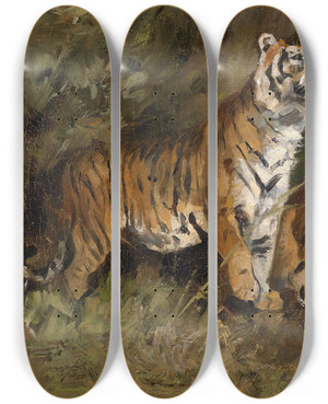 Triptych art skateboard deck of Geza Vastagh Tiger Im Hohen Gras by Geza Vastagh (1866-1919) Triptych art skateboard deck of Geza Vastagh Tiger Im Hohen Gras by Geza Vastagh (1866-1919)