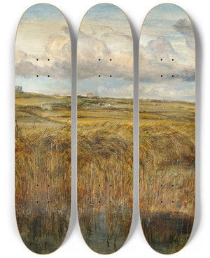 Triptych art skateboard deck of William Joseph Julius Caesar Bond Rhoscolyn Anglesey by William Joseph Julius Caesar Bond (1833-1926)