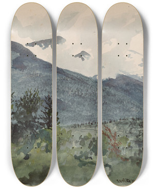 Triptych art skateboard deck of Charles De Wolf Brownell White Mountains From Fernalds Hill by Charles De Wolf Brownell (1822-1909)